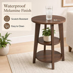 3-Tier Round Side Table,23.6" Tall End Table with Storage Shelves-Modern Nightstand,Wood Plant Stand for Living Room Bedroom Small Spaces Corner Display Rack Balcony Garden Patio(Walnut)