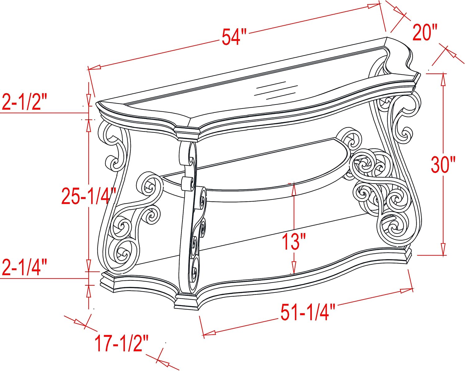 SSLine Vintage Wood Console Table Elegant Curved Rectangle Entryway Table with Tempered Glass Top & Marble Shelf Traditional 3-Tier Hallway Tables for Living Room Entrance(Dark Brown)