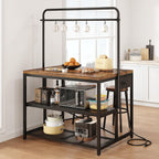 Jocoevol Kitchen Island with Storage, Bakers Rack with Storage & 3-Tier Shelves, Microwave Stand Coffee Bar Table with Hooks, Industrial Kitchen Island Table for Dining Living Room,Vintage