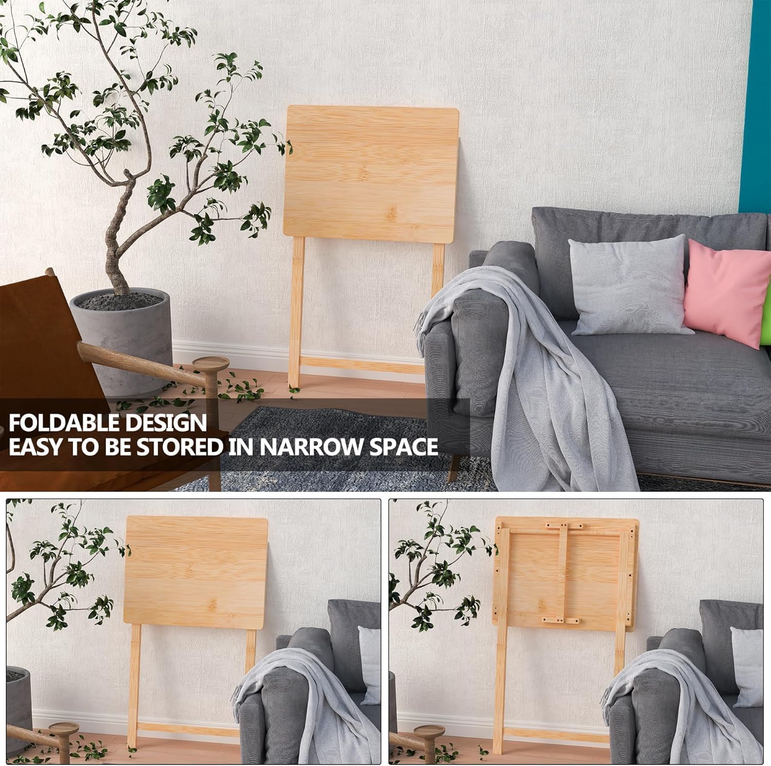Fully Assembled Wooden TV Trays Set of 2, Folding TV Tray Tables, TV Dinner Tray for Eating