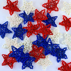 MEMOVAN 4th of July Patriotic Star Rattan Decoration 18Pcs Red Blue White Stars Patriotic Wicker Ornament Patriotic Star Vase Fillers for 4th of July Independence Day Craft DIY Bowl Filler Table Decor