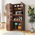 LUMISOL Farmhouse Kitchen Hutch with Pull-Out Multi-Tier Storage Shelf, with 4 Doors, Kitchen Pantry Cabinet Storage Cabinet for Living RoomDining Room, Walnut