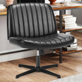 Sweetcrispy Criss Cross Chair Legged, PU Leather Armless Office Swivel Desk Chairs No Wheels, Vanity Height Adjustable Wide Seat Faux Leather Computer Task Chair for Home Bedroom, PU-Black