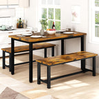 Recaceik Dining Benches - Pair of 2 Industrial Benches for Dining Room, Kitchen, Entryway, Bedroom - 39 Inch, Rustic Brown Metal Legs, Easy to Assemble