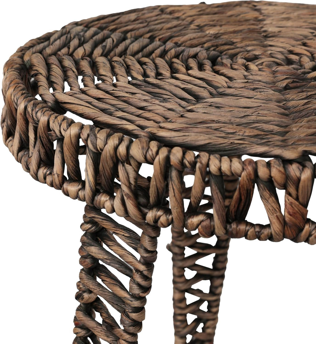 JONATHAN Y Amara 17" Round Handwoven Water Hyacinth End Table with Tripod Lattice Woven Legs, Coastal Wicker Accent Side Table for Living Room and Bedroom, No Assembly, Brown TBL2507B