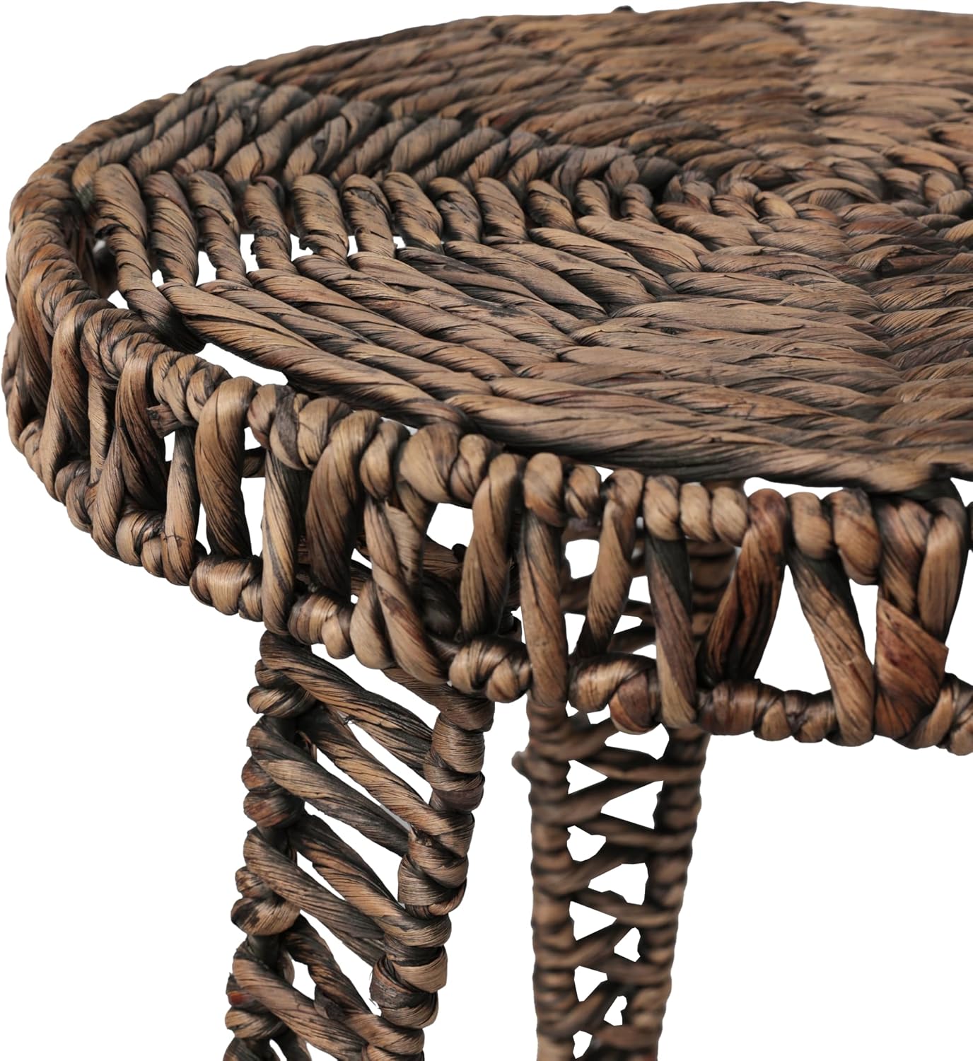 JONATHAN Y Amara 17" Round Handwoven Water Hyacinth End Table with Tripod Lattice Woven Legs, Coastal Wicker Accent Side Table for Living Room and Bedroom, No Assembly, Brown TBL2507B