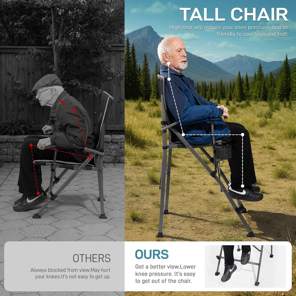 EVER ADVANCED Textilene Mesh Tall Camping Folding Chair 31", Portable Directors Chair, Bar Height Camping Chair with Carry Bag and Footrest, Armrest, Heavy Duty Supports 300 Lbs Black