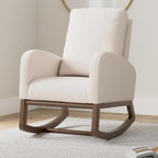 Nursery Rocking Chair,Upholstered Fabric Accent Armchair,Wooden Padded Seat with 2-Side Pocket,Nursing Chair with Rubber Wood Legs,Glider Chair for Nursery,Living Room,Home Office (Beige)