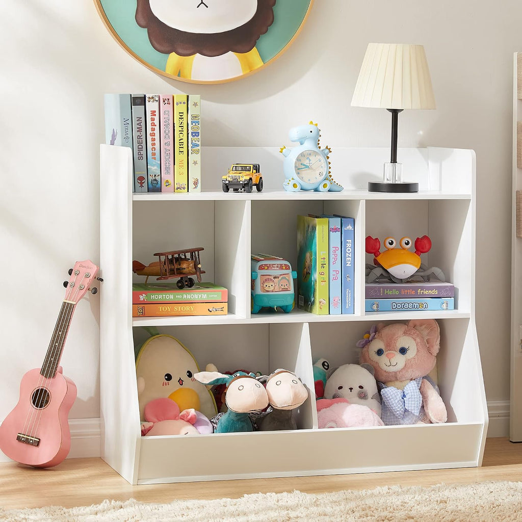 Kovhzcu Toy Storage Organizer with Bookshelf, 5-Cubby Children's Toy Shelf, Toy Storage Cabinet for Children's Room, Playroom, Hallway, Kindergarten, School