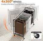 ROMOON Laundry Hamper Sorter Cart: 4-Section Organizer with Heavy-Duty Lockable Wheels and Removable Bags | 180L Rolling Laundry Basket for Dirty Clothes in Laundry Room or Small Spaces (Multicolor)