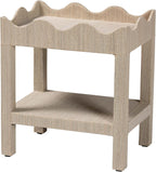Bali & pari Sebastian Grasscloth Scalloped End Table - 2-Tier Accent Table with Open Shelf Storage for Living Room, Bedroom, or Entryway, Beige