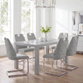 Gray Dining Chairs, Sillas para Comedor, Modern Dining Chairs Set of 6 with Leather,Geometric Tufted Back,Chrome Leg,Ergonomic Design,Easy to Clean,Ideal for Dining Room,Office,Living Room(Gray,6)