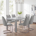 Gray Dining Chairs, Sillas para Comedor, Modern Dining Chairs Set of 6 with Leather,Geometric Tufted Back,Chrome Leg,Ergonomic Design,Easy to Clean,Ideal for Dining Room,Office,Living Room(Gray,6)