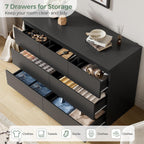 Black 7 Drawer Dresser for Bedroom,Modern Wood Chest of Drawers,Closet Clothes Storage Organizer with Deep Drawers for Living Room Hallway Entryway,Nursery (15.3" D x 47.2" W x 32.3" H)