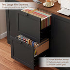 HIFIT 72'' Tall File Bookcase with Power Outlet & Printer Stand, 2 Drawer Filing Cabinets for Home Office Fit Hanging A4 File, Storage Cabinet w/ 3 Tier Open Book Shelf & Doors for Living Room, Black