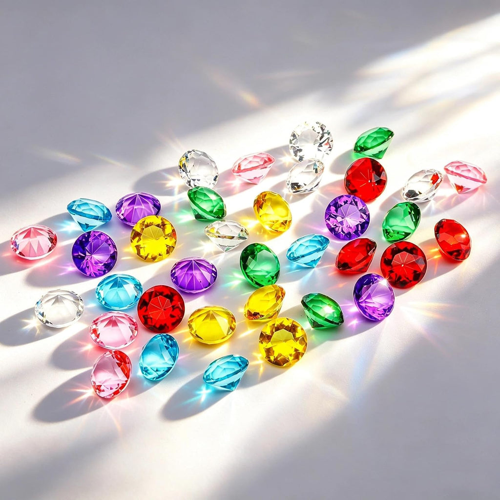 HDCRYSTALGIFTS 36pcs 0.8'' Multi-Color Art Glass Diamonds Crystal Gems Vase Fillers Wedding Table Scattering Gemstones Christmas Party Decorations