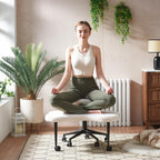 Pinmoco Ergonomic Cross Legged Chair, 360° Swivel Meditation Chair with Wheels, Height Adjustable Seat for ADHD, Strong Lumbar Support, Chic Home Office Furniture, Teddy Fabric, Off White