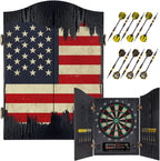 Electronic Dart Board, Decorative Dart Board Cabinet Set for Adults [12*Bronze Soft Tip Darts] [Cricket Game Mode]- Wooden Electric Dartboard Cabinet