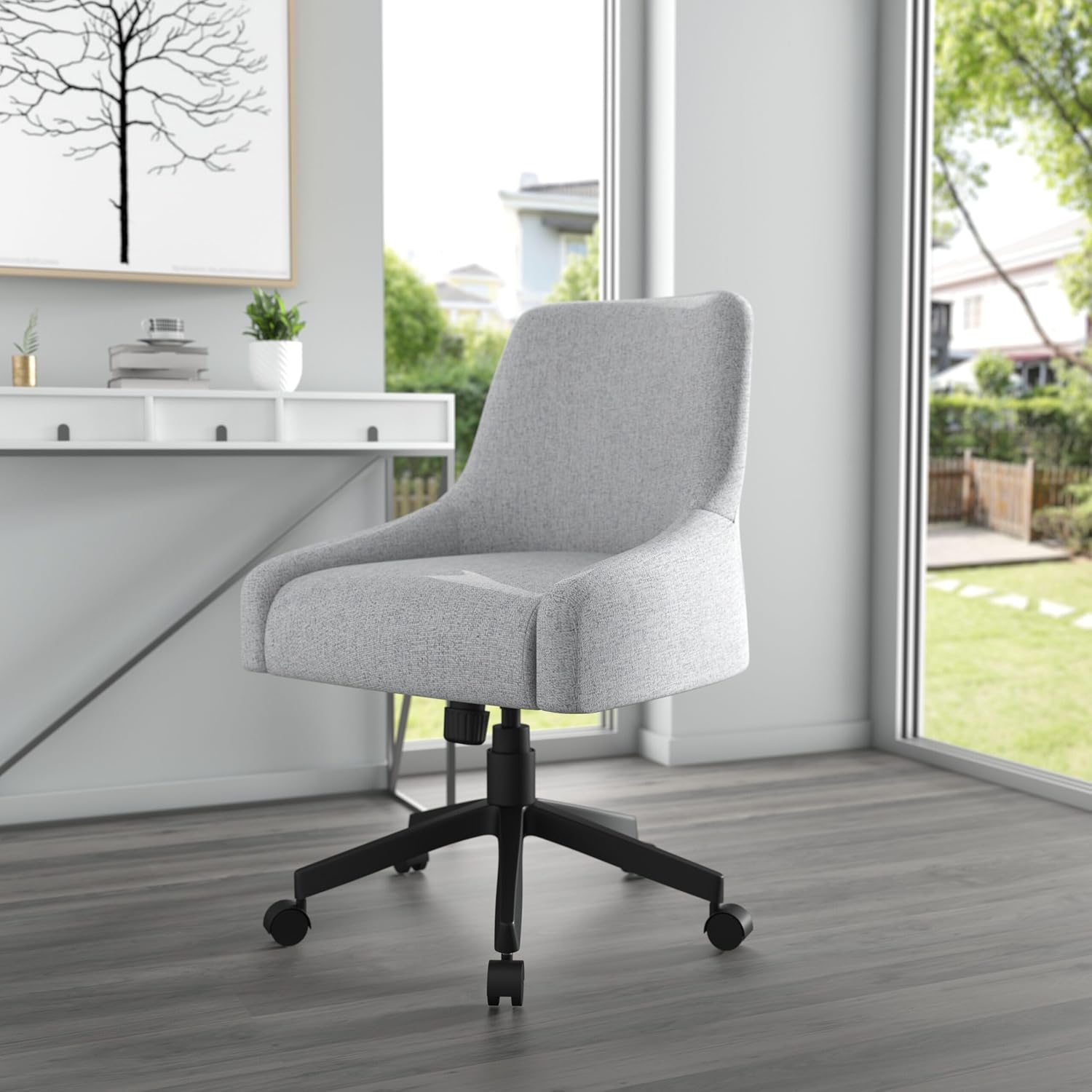 Boss Office Products Boyle Poly-Linen Guest Chair with Casters in Grey