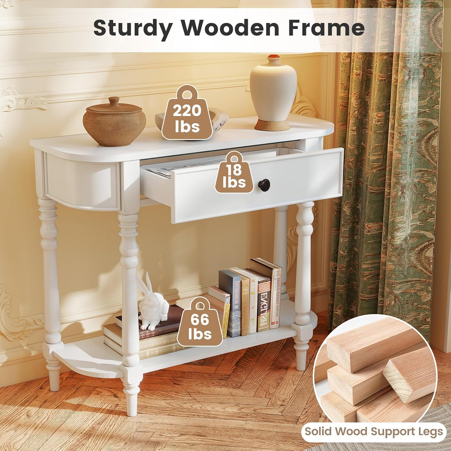 Giantex 2-Tier Narrow Console Table, 36" White Entryway Table with Storage Drawer & Elegant Legs, Wooden Sofa Table with Open Shelf for Living Room, Foyer, Hallway, Bedroom, Entrance
