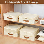 Bed Sheet Organizers and Storage, 4 Pack Linen Closet Organizers with Adjustable Zipper, Foldable Bedding Storage for Queen or King Size Bedsheets, Duvet Covers and Pillows