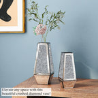 SHYFOY Crushed Diamond Mirrored Vases Set of 2, Silver Glass Flower Vases for Table Home Decor Crystal Vase for Dried Flowers Centerpieces - Can’t Hold Water