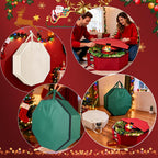 BrilliantJo Wreath Storage Hard Shell Christmas Decorations Case Bag with Interior Pockets 600D Oxford Fabric 24 Inch Xmas Container Box for Holiday Zipper and Handles Labeling Card Slot Green