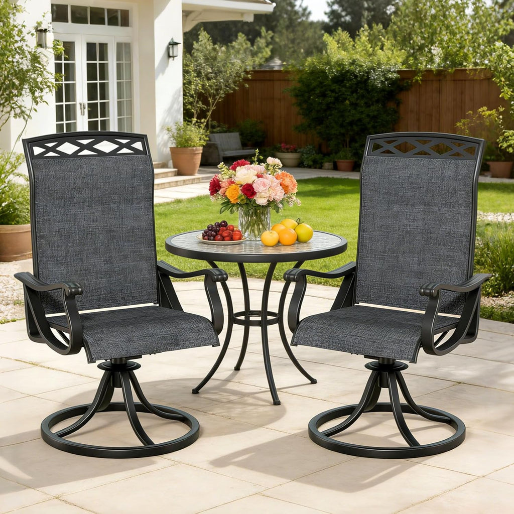 Patio Swivel Chair Set of 2, High Back Textilene Patio Chairs, Swivel Dining Chairs for Outdoor – 360° Swivel Rocker Chair, All-Weather Metal Frame for Porch, Garden, Deck, Poolside (Gray-2, 2PC)