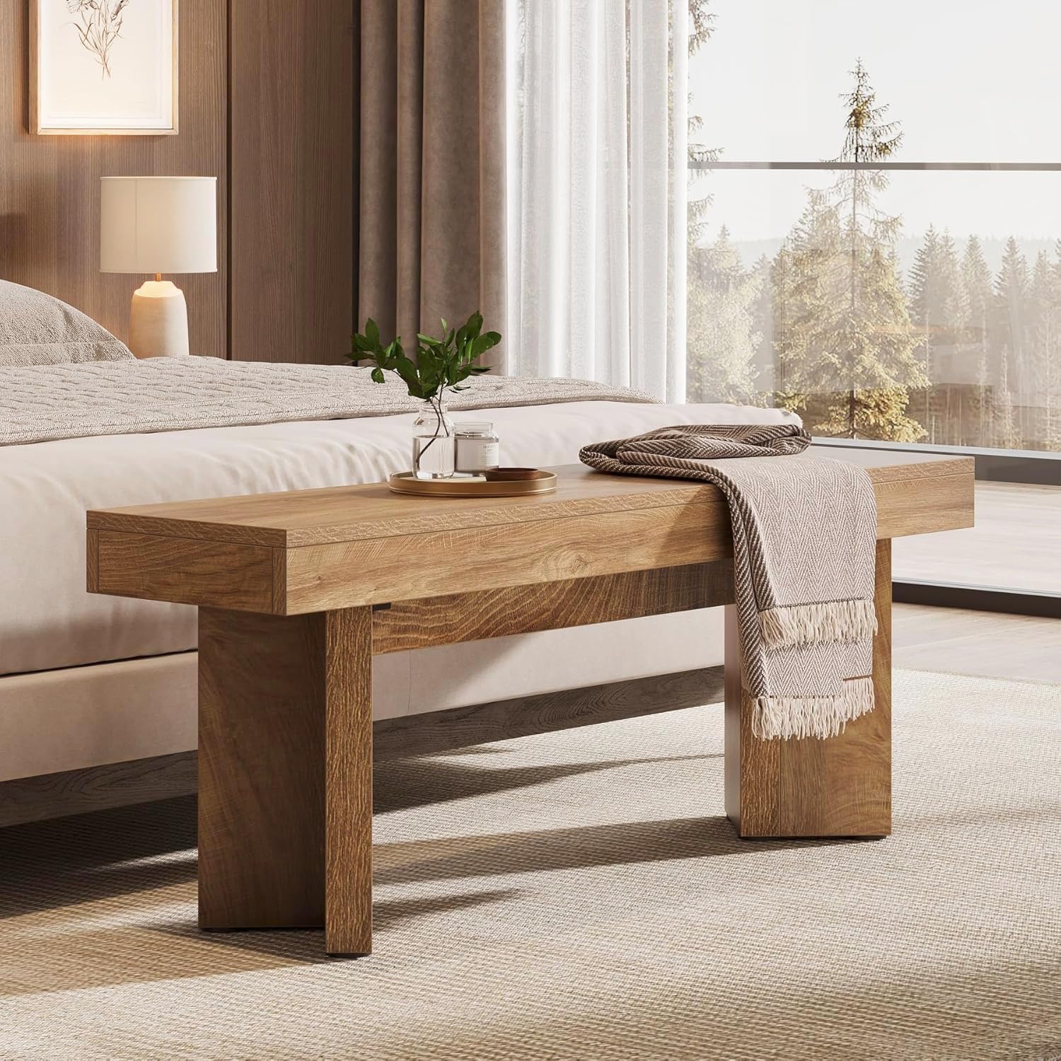 Tribesigns Farmhouse Wooden Dining Bench, 47" Indoor Entryway Bench with Sturdy Frame for Dining Room, Livingroom, Hallway, End of Bed (Rustic Brown)