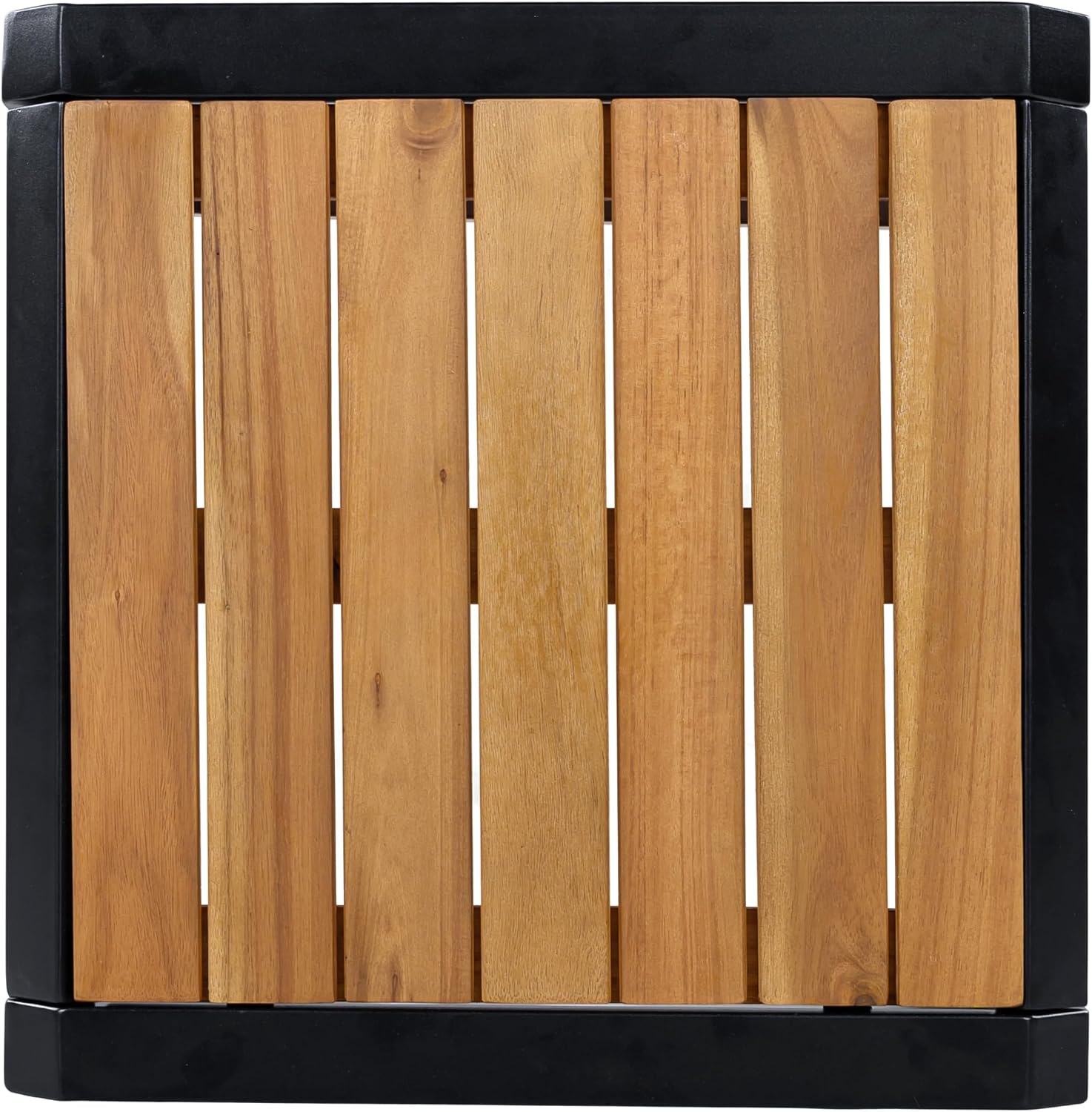 Outdoor Side Table with Teak Wood Top, Metal Frame Patio Accent Table, 120 lbs Capacity, Modern Indoor & Outdoor End Table, Porch, Poolside, Living Room, Sleek Minimalist Design, Teak,Black
