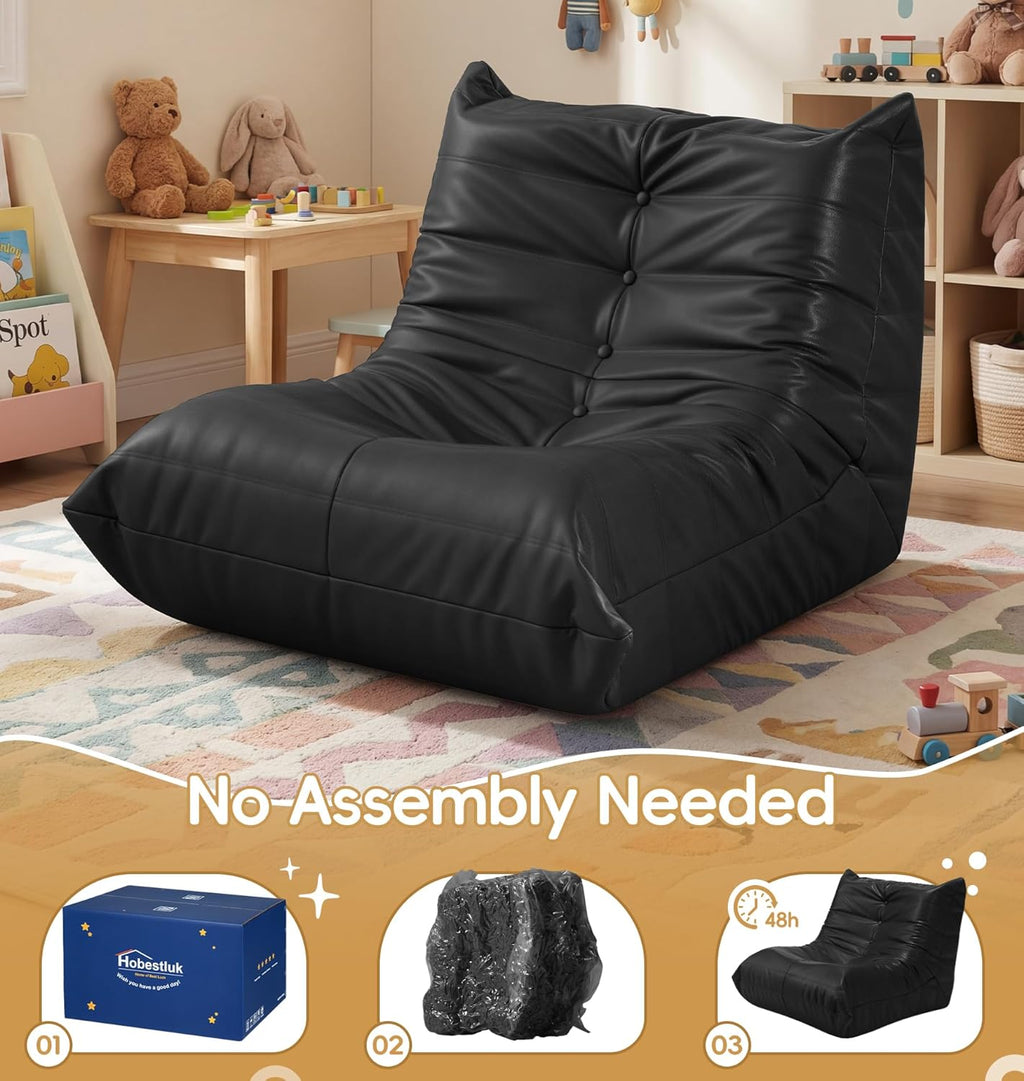 Hobestluk Bean Bag Chair for Kids Toddler Bean Bag Chair with Memory Foam Filler Leather Beanbag with Spacious Design Bean Bag Couch for Reading Gaming Relaxing (Black, Small)