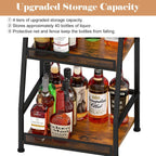 4-Tier Trapezoid Liquor Stand for Home Bar, Stepped Wine Rack Freestanding Floor Liquor Cabinet for Whiskey Wine, Versatile Corner Wine Bottle Display Stand with Fences, Vintage Brown（Patent Pending）