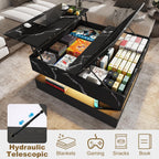 35.4" Large Square Coffee Table with Lifting top,Charging Station,Modern 2-Tier Square Center Table w/Hidden Compartment Storage,Tea Table with Wood Grain for Living Room, Office,Black Marble