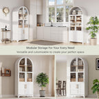 71" Tall Arched Kitchen Pantry Cabinet with Door Shelves, Farmhouse Kitchen Storage Cabinet with Adjustable Shelves, Hidden Drawer & Glass Door, Cupboard for Kitchen, Dining Room, White