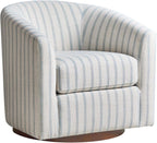 HULALA HOME Modern Swivel Accent Chair with Solid Wood Base, Round Swivel Barrel Chair with Striped Pattern, No Assembly Required, Blue
