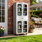 68" Full-Assembled Stainless Steel Cabinet with 1 Drawer and Glass Doors, 6-Tier Rolling Kitchen Pantry Storage Cabinet with Wheels for Garage, Warehouse, Utility Room, Laundry Room, Restaurant, Cafe