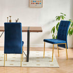 NORDICANA Upholstered Velvet Dining Chairs for 6, Classic High Back Kitchen Chairs Set of 6, Tufted Side Chairs, Golden Color Metal Legs, Navy Blue