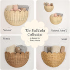 BEBE BASK The Original Scalloped Wicker Wall Basket – Set of 2 – Handwoven Scalloped Wall Baskets (16 x 10 x 7 in), Woven Rattan Wall Hanging Baskets - Natural Scalloped Basket
