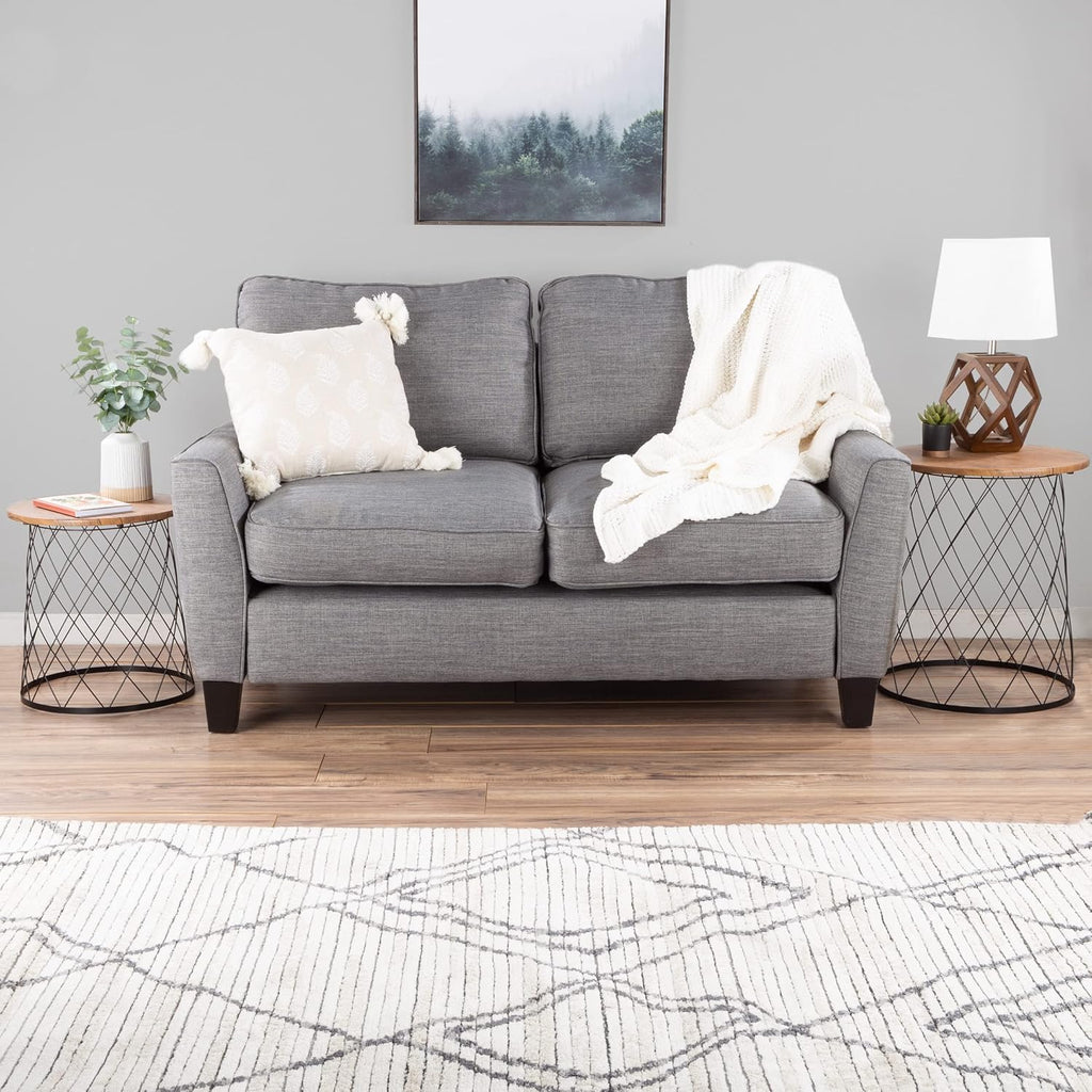 Lavish Home End Tables - Round Nesting Tables Set of 2, Brown Woodgrain | 17.5”/15.5” Side Tables with Removable Wood Tops & Metal Basket Bases for Blanket Storage, Living Room, Bedroom & Home Office
