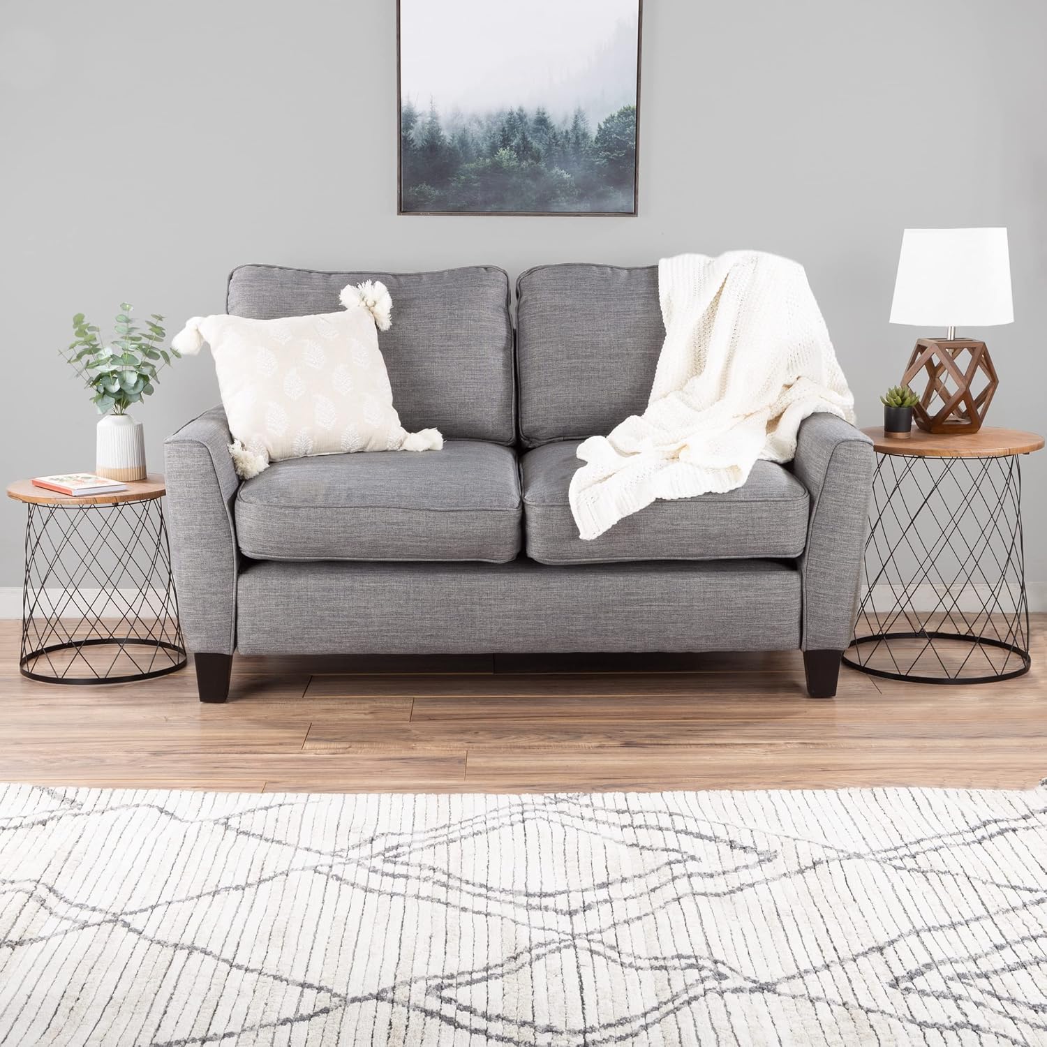 Lavish Home End Tables - Round Nesting Tables Set of 2, Brown Woodgrain | 17.5”/15.5” Side Tables with Removable Wood Tops & Metal Basket Bases for Blanket Storage, Living Room, Bedroom & Home Office