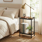Small Narrow Side Table, 2 Tier End Table with Storage Shelf, Sofa Table for Small Spaces in Living Room, Bedroom, Office, Nightstand or Plant Stand(Rustic Brown)