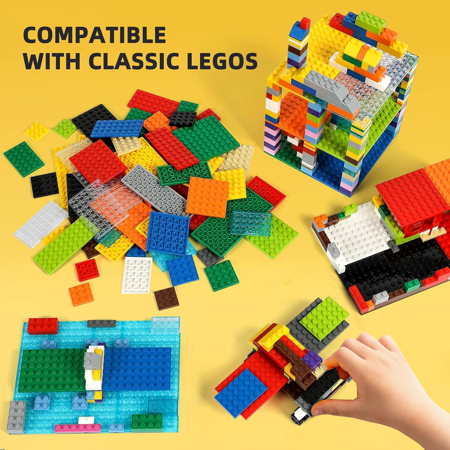 150 Pieces Small Base Plate Sets, Classic Flat Pieces for Moc Building, 12 Size DIY Building Boards - Compatible with Lego and All Major Brands, Tan