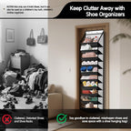 Kotkn 10 Tier Hanging Shoe Rack - Heavy Duty Behind The Door Hanging Shoe Rack, Sturdy Oxford Cloth, 20+ Pairs Over The Door Shoe Cabinet for Boots and Sneakers - Save 50% Closet Space! (Piano White)