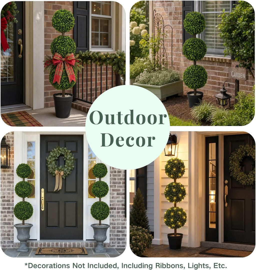 DIY 3ft Realistic Artificial Boxwood Triple Ball Topiary Tree with Pot, 2026 Series UV Resistant Faux Topiary Plant for Indoor Outdoor Front Porch, Patio, Balcony, Office, Yard and Farmhouse Decor