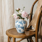 Blue and White Vase, 8 Inch Vintage Chinoiserie Ceramic Vase, Rustic Flower Vases Decorative Antique Vases for Home Decor, Retro Ice Cracked Porcelain Farmhouse Table Centerpieces Decor