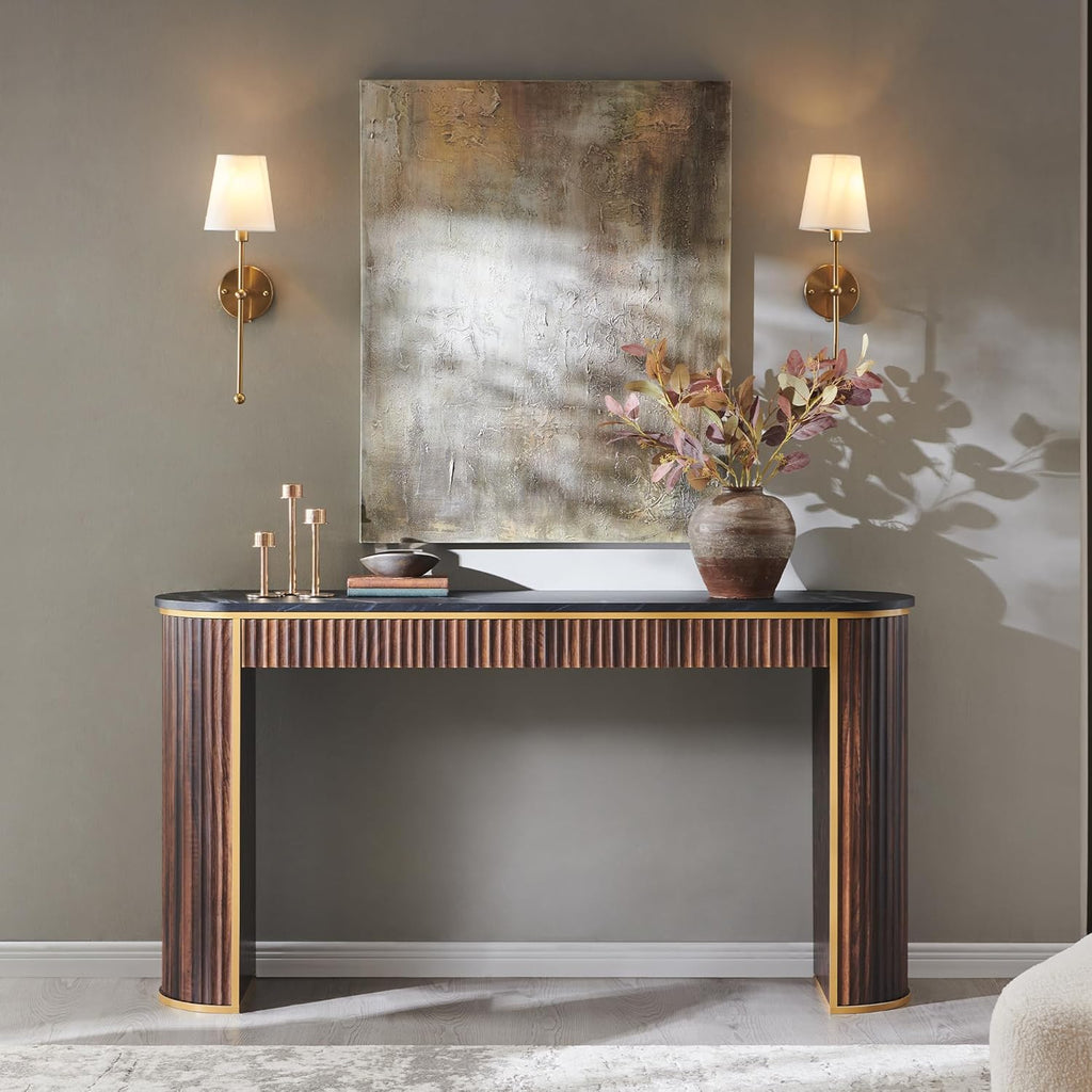 OKD Modern Fluted Console Table, 63" Long Narrow Entryway & Sofa Tables for Hallway, Tall Accent Table Behind Couch for Foyer Living Room, Dark Walnut