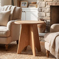Round Side Table with Unique Panel Leg Design, Sturdy Nightstand for Bedroom, Compact End Table for Living Room, Small Space Accent Table for Couch & Chair (Natural)