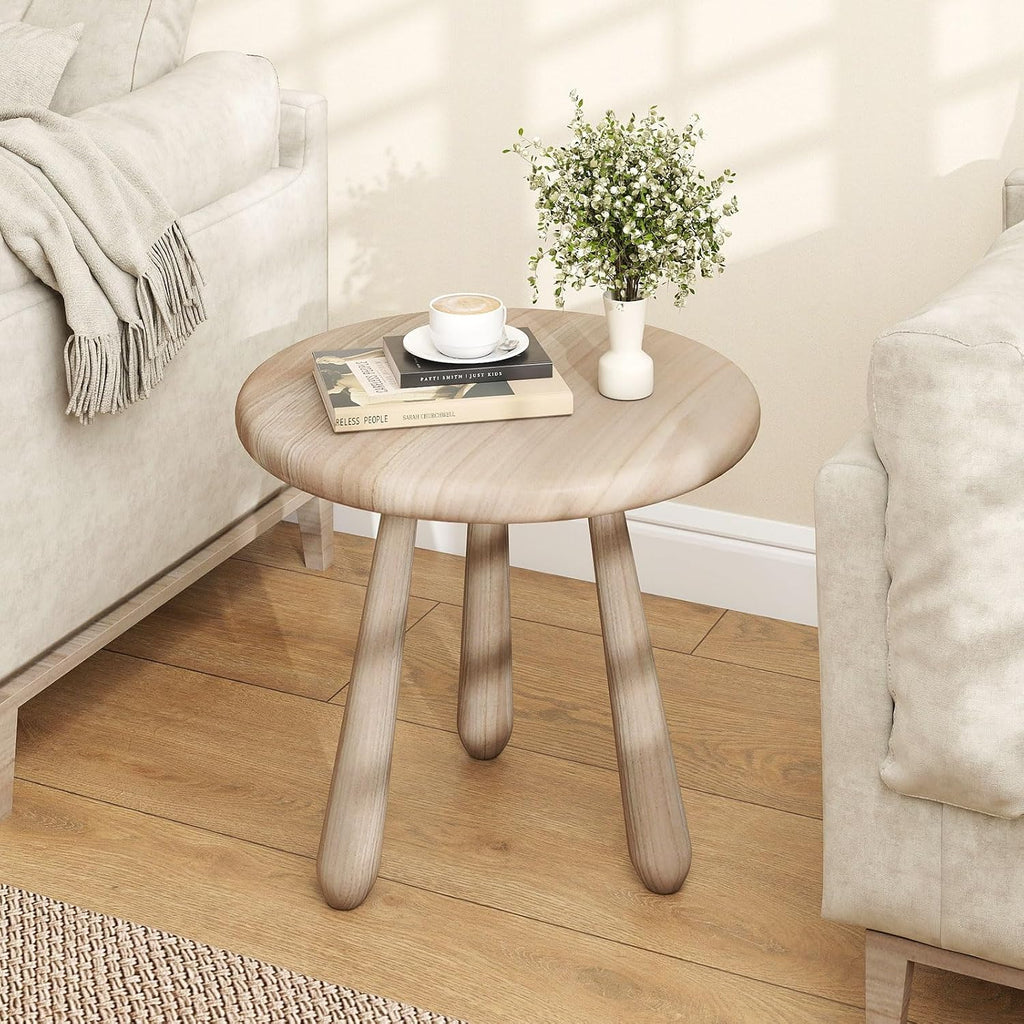 Tangkula Mahogany Wood Side Table, 18” Round Small Accent End Table with Thickened Board & Solid Wood Support Legs, for Bedroom, Porch, Balcony, Natural