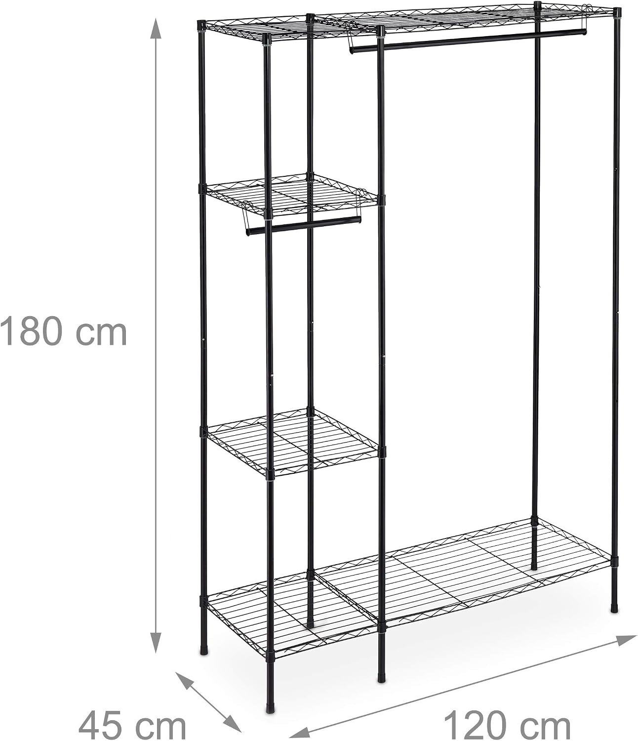 Relaxdays Open Clothes Rack, Black, 180 x 120 x 45 cm