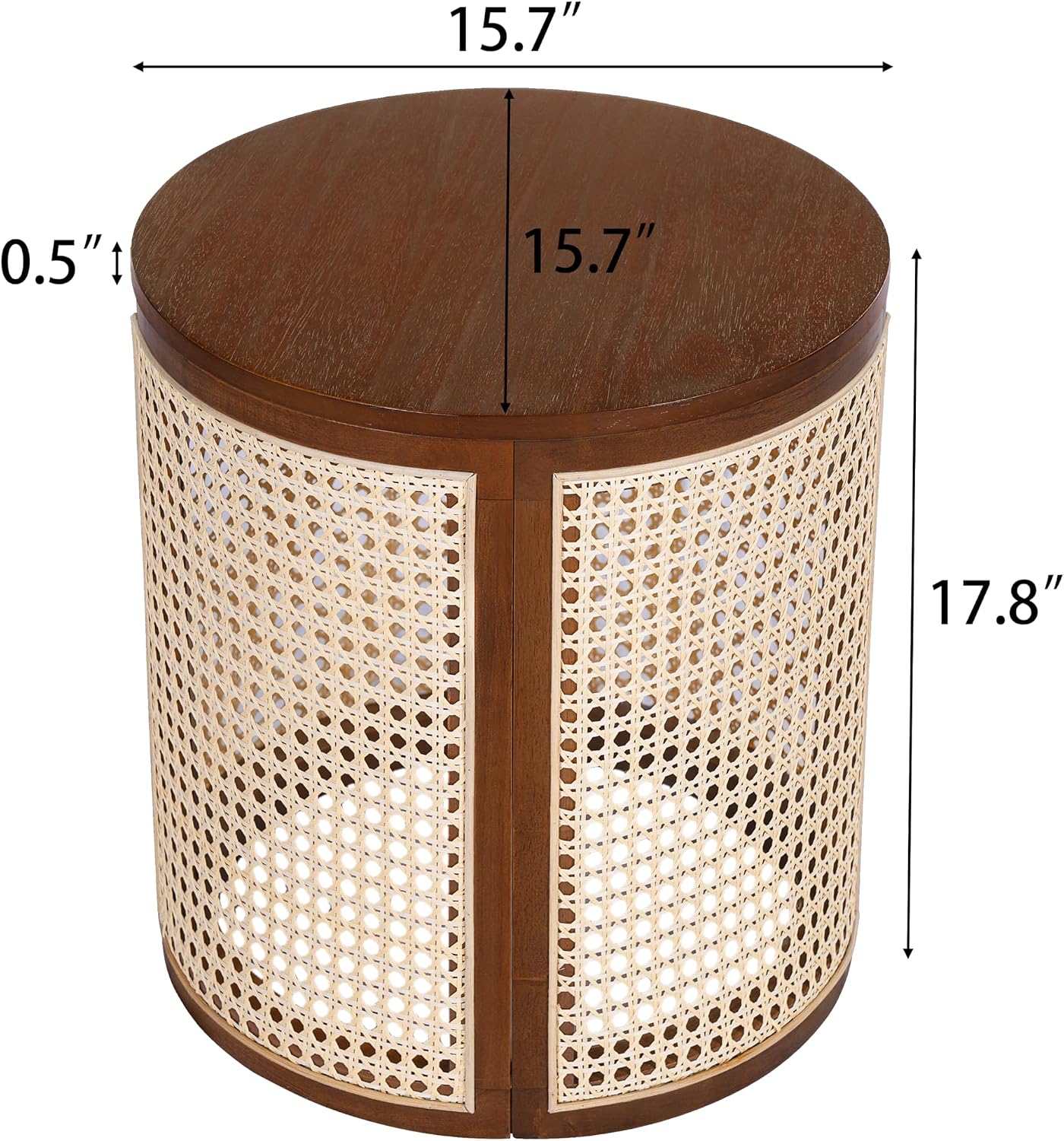 ø15.7'' Round Rattan Side Table End Table, Hollow Woven Nightstand with Lift-Off Lid Storage, Modern Framhouse Countryside Boho Circle Style for Living Room, Easy Assembly, Dark Brown